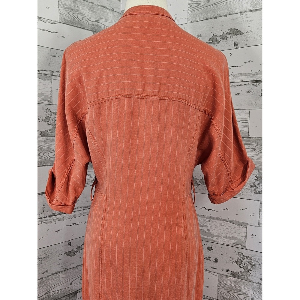 Mango Coral Orange Striped Shirt Midi Dress Womens 4 - Picture 3 of 9